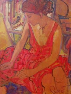 &quot;El vestido rojo&quot;, óleo s / t, 60 x 47 cm.